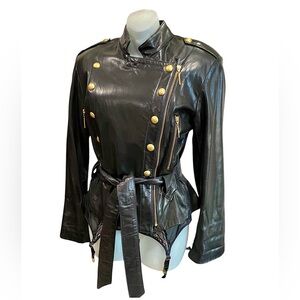 VAKKO Black Buttoned Leather Jacket | Moto | Napoleon Jacket | Military Jacket